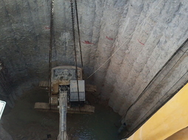 Despite of high water level and congested area we succeeded to  excavate the required depths 40 meter . Cranes used to lower the 20 tons machines