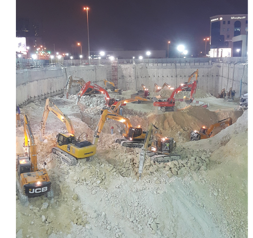 Gold line  excavation process preformed in two stages . depth for stage one -22 meter.