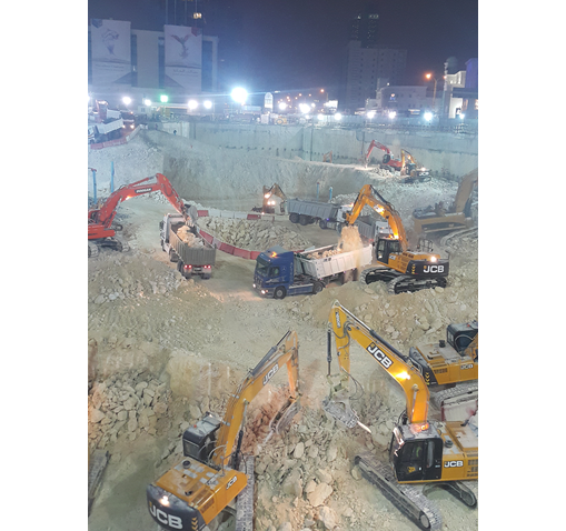 Gold line  excavation process preformed in two stages . depth for stage one -22 meter.