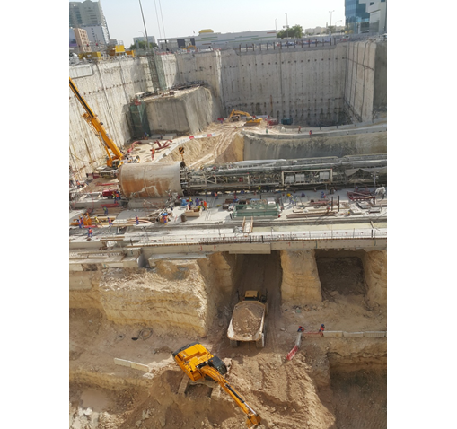 Gold line  excavation process preformed in two stages . depth for stage two -47 meter.