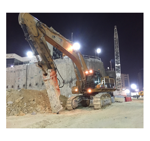 Huge Machines used to complete the excavation works 85 Ton CAT, 50 Ton ADT Trucks and D11 Cat Bulldozers.